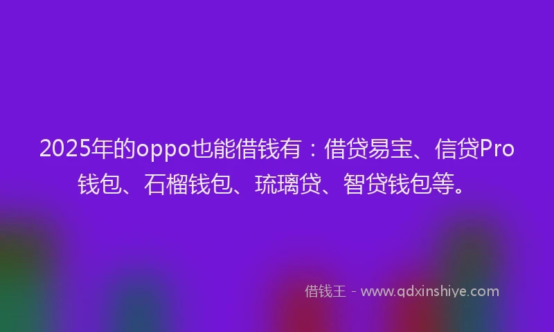 2025年的oppo也能借钱有：借贷易宝、信贷Pro钱包、石榴钱包、琉璃贷、智贷钱包等。