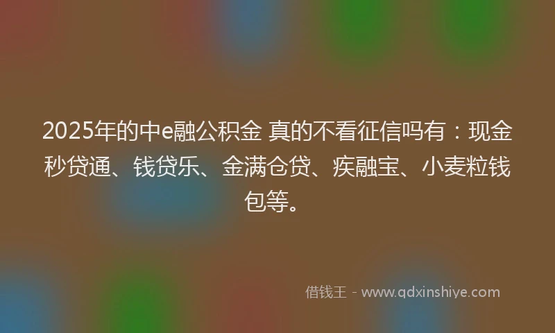2025年的中e融公积金 真的不看征信吗有：现金秒贷通、钱贷乐、金满仓贷、疾融宝、小麦粒钱包等。