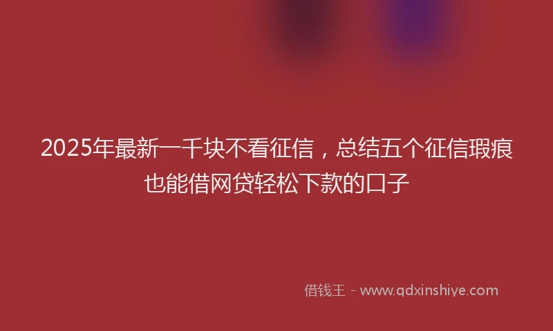 2025年最新一千块不看征信，总结五个征信瑕疵也能借网贷轻松下款的口子