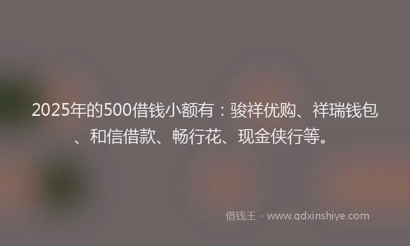 2025年的500借钱小额有：骏祥优购、祥瑞钱包、和信借款、畅行花、现金侠行等。