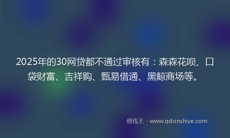 2025年的30网贷都不通过审核有：森森花呗、口袋财富、吉祥购、甄易借通、黑鲸商场等。