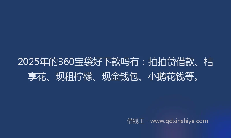 2025年的360宝袋好下款吗有：拍拍贷借款、桔享花、现租柠檬、现金钱包、小鹅花钱等。