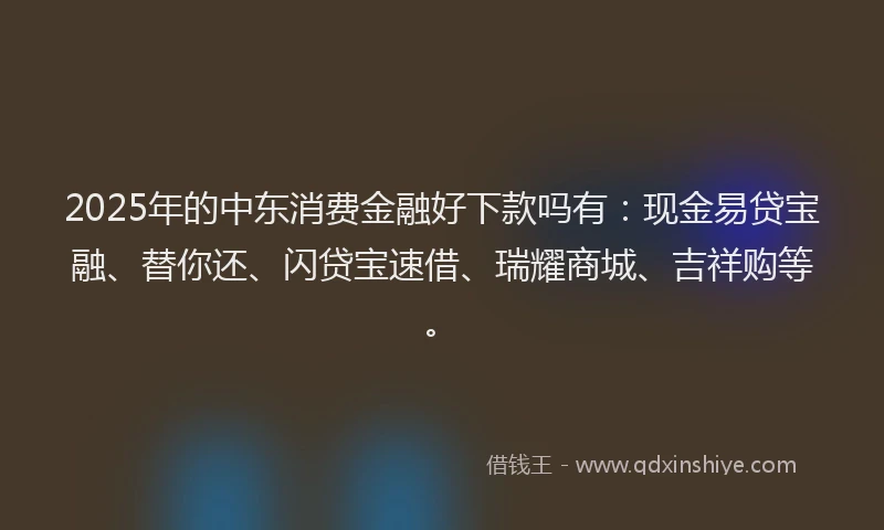 2025年的中东消费金融好下款吗有：现金易贷宝融、替你还、闪贷宝速借、瑞耀商城、吉祥购等。