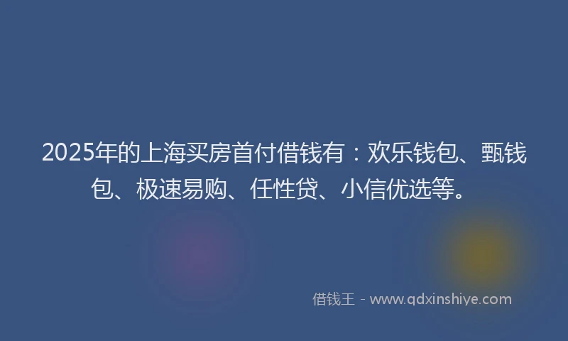 2025年的上海买房首付借钱有：欢乐钱包、甄钱包、极速易购、任性贷、小信优选等。