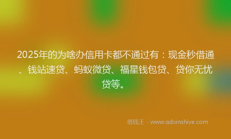 2025年的为啥办信用卡都不通过有：现金秒借通、钱站速贷、蚂蚁微贷、福星钱包贷、贷你无忧贷等。