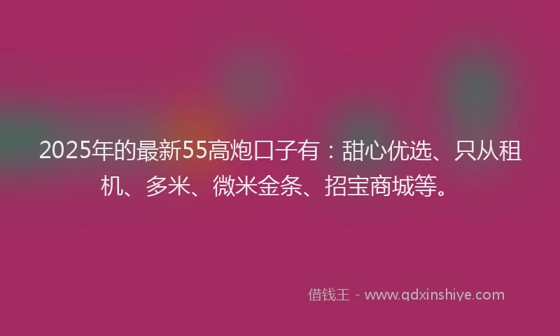2025年的最新55高炮口子有：甜心优选、只从租机、多米、微米金条、招宝商城等。