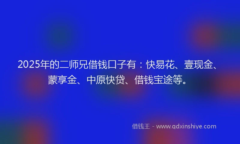 2025年的二师兄借钱口子有：快易花、壹现金、蒙享金、中原快贷、借钱宝途等。