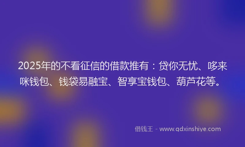 2025年的不看征信的借款推有：贷你无忧、哆来咪钱包、钱袋易融宝、智享宝钱包、葫芦花等。