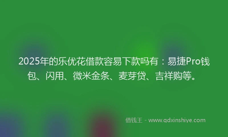 2025年的乐优花借款容易下款吗有：易捷Pro钱包、闪用、微米金条、麦芽贷、吉祥购等。