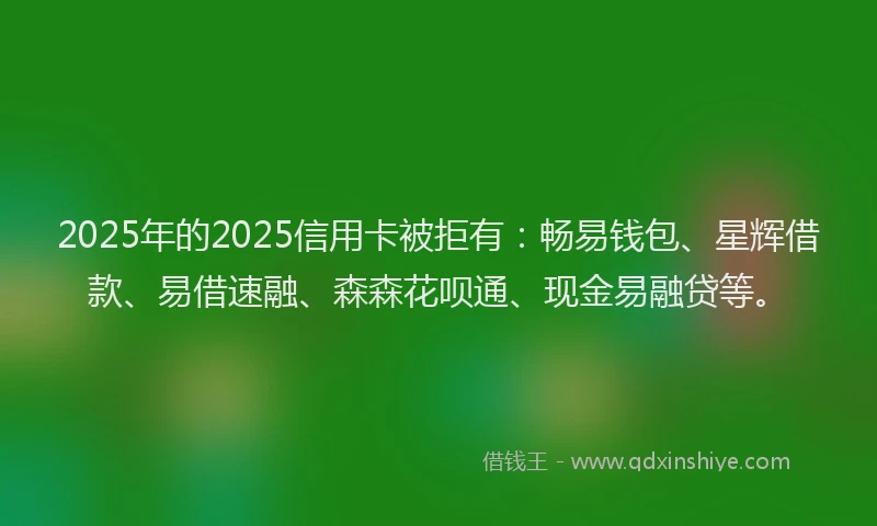2025年的2025信用卡被拒有：畅易钱包、星辉借款、易借速融、森森花呗通、现金易融贷等。