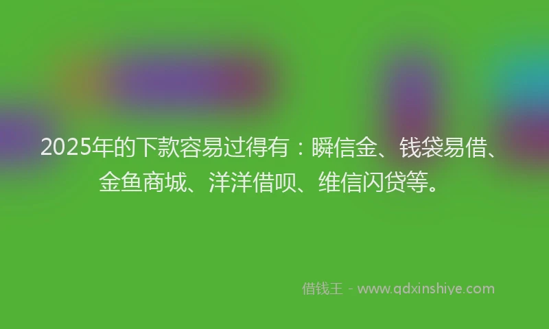 2025年的下款容易过得有：瞬信金、钱袋易借、金鱼商城、洋洋借呗、维信闪贷等。