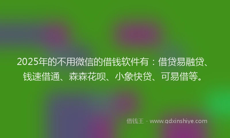 2025年的不用微信的借钱软件有：借贷易融贷、钱速借通、森森花呗、小象快贷、可易借等。