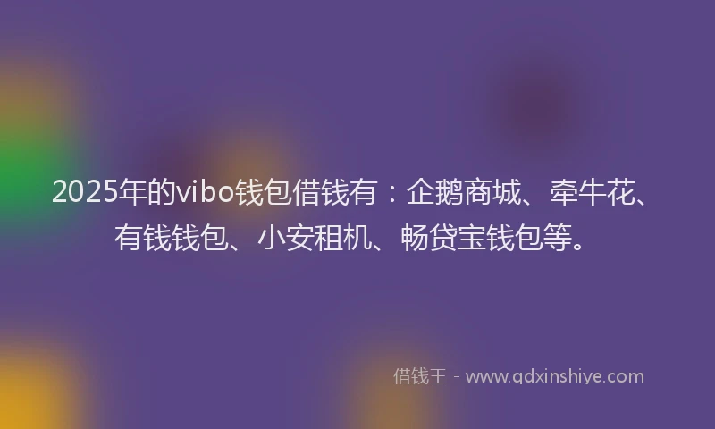 2025年的vibo钱包借钱有：企鹅商城、牵牛花、有钱钱包、小安租机、畅贷宝钱包等。