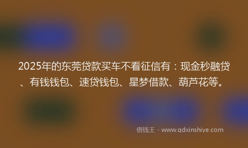 2025年的东莞贷款买车不看征信有：现金秒融贷、有钱钱包、速贷钱包、星梦借款、葫芦花等。