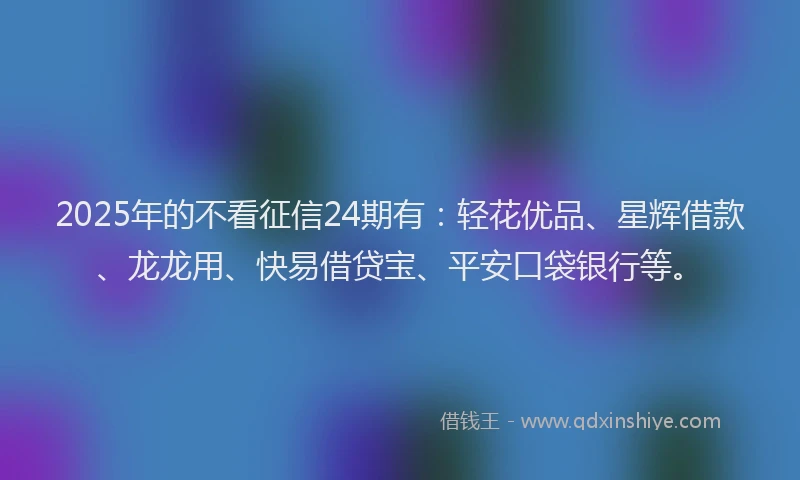 2025年的不看征信24期有：轻花优品、星辉借款、龙龙用、快易借贷宝、平安口袋银行等。