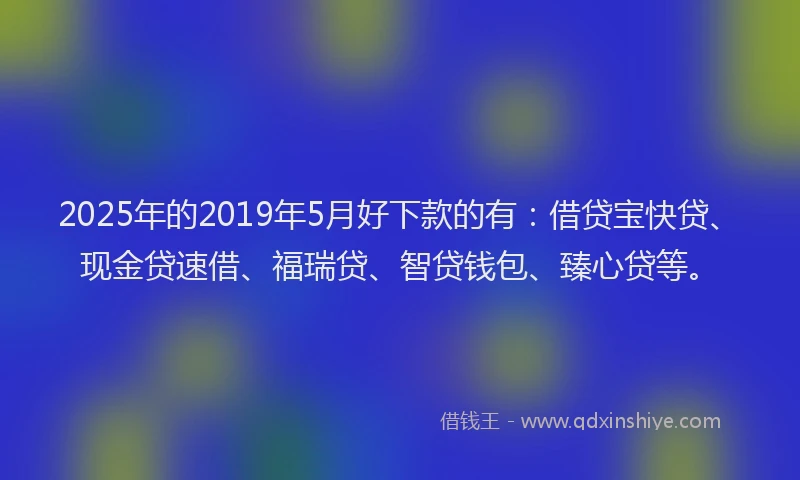 2025年的2019年5月好下款的有：借贷宝快贷、现金贷速借、福瑞贷、智贷钱包、臻心贷等。