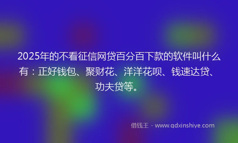 2025年的不看征信网贷百分百下款的软件叫什么有：正好钱包、聚财花、洋洋花呗、钱速达贷、功夫贷等。