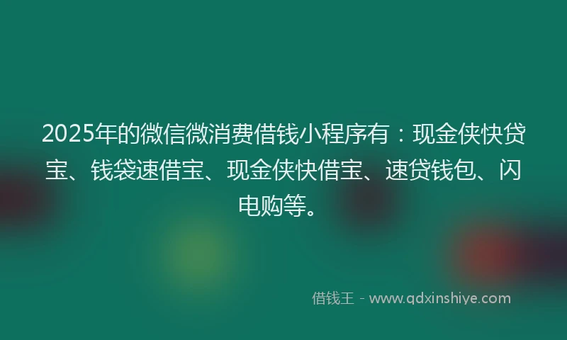 2025年的微信微消费借钱小程序有：现金侠快贷宝、钱袋速借宝、现金侠快借宝、速贷钱包、闪电购等。