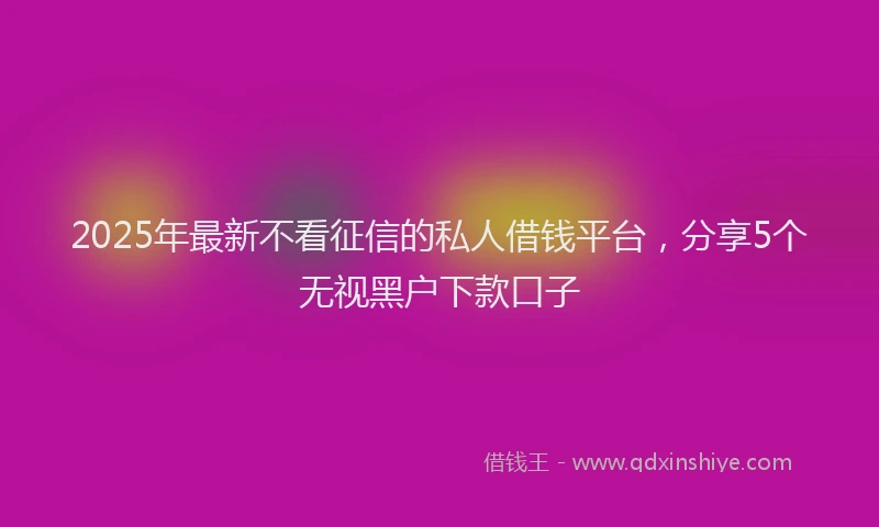 2025年最新不看征信的私人借钱平台，分享5个无视黑户下款口子