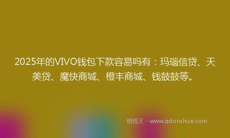 2025年的VIVO钱包下款容易吗有：玛瑙信贷、天美贷、魔快商城、橙丰商城、钱鼓鼓等。