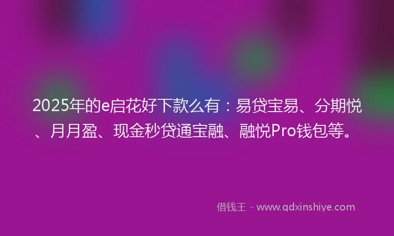 2025年的e启花好下款么有：易贷宝易、分期悦、月月盈、现金秒贷通宝融、融悦Pro钱包等。