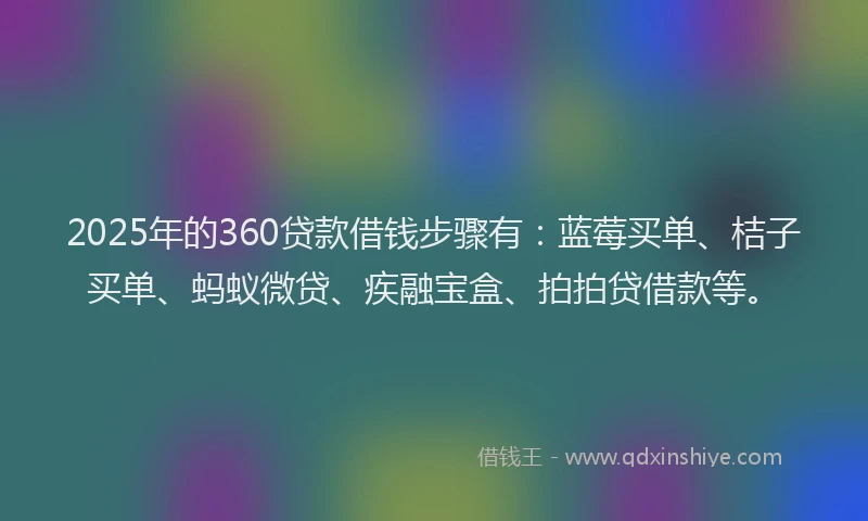 2025年的360贷款借钱步骤有：蓝莓买单、桔子买单、蚂蚁微贷、疾融宝盒、拍拍贷借款等。