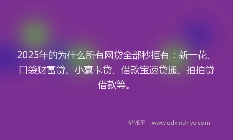 2025年的为什么所有网贷全部秒拒有：新一花、口袋财富贷、小赢卡贷、借款宝速贷通、拍拍贷借款等。