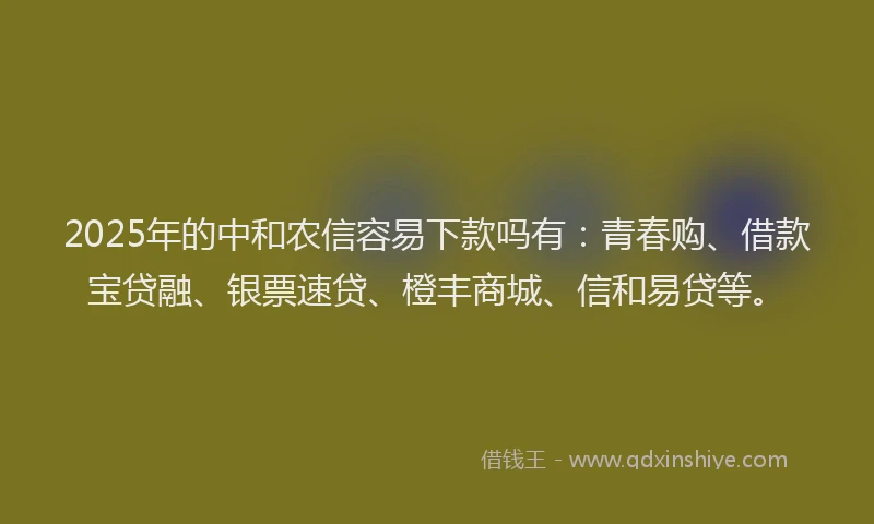 2025年的中和农信容易下款吗有：青春购、借款宝贷融、银票速贷、橙丰商城、信和易贷等。