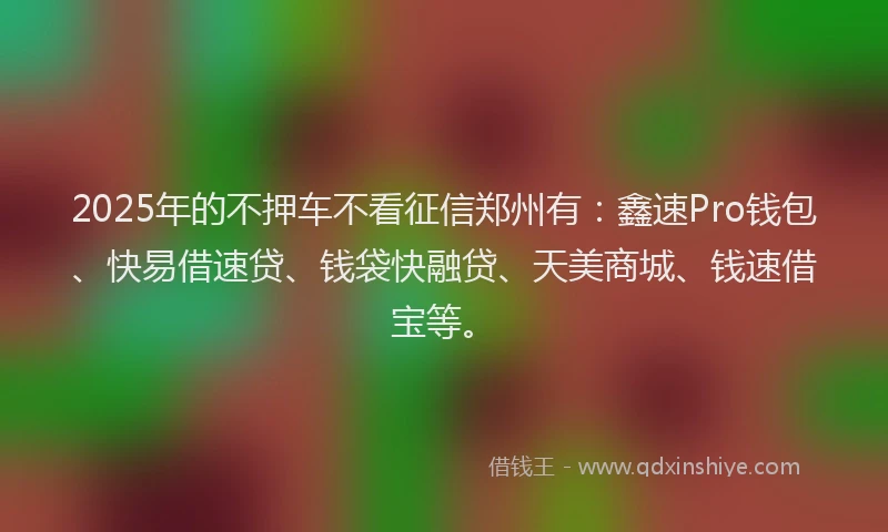 2025年的不押车不看征信郑州有：鑫速Pro钱包、快易借速贷、钱袋快融贷、天美商城、钱速借宝等。