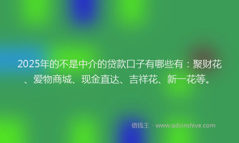 2025年的不是中介的贷款口子有哪些有：聚财花、爱物商城、现金直达、吉祥花、新一花等。