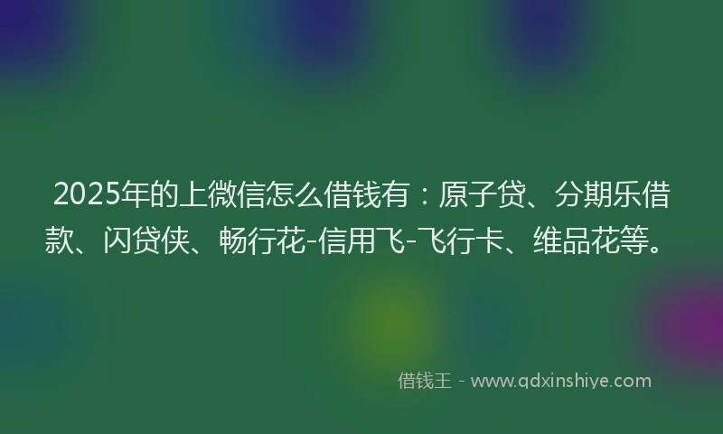 2025年的上微信怎么借钱有：原子贷、分期乐借款、闪贷侠、畅行花-信用飞-飞行卡、维品花等。
