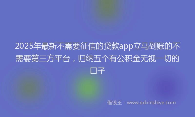2025年最新不需要征信的贷款app立马到账的不需要第三方平台，归纳五个有公积金无视一切的口子