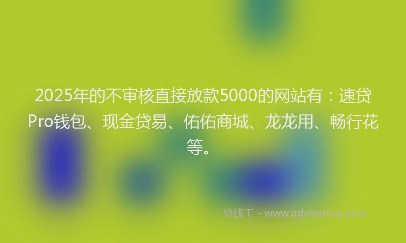 2025年的不审核直接放款5000的网站有：速贷Pro钱包、现金贷易、佑佑商城、龙龙用、畅行花等。
