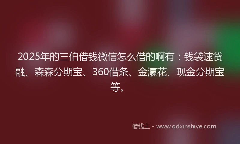 2025年的三伯借钱微信怎么借的啊有：钱袋速贷融、森森分期宝、360借条、金瀛花、现金分期宝等。