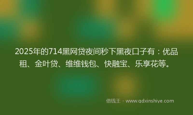 2025年的714黑网贷夜间秒下黑夜口子有：优品租、金叶贷、维维钱包、快融宝、乐享花等。
