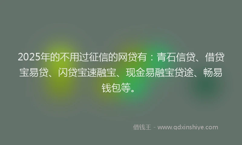 2025年的不用过征信的网贷有：青石信贷、借贷宝易贷、闪贷宝速融宝、现金易融宝贷途、畅易钱包等。