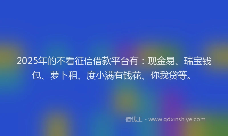 2025年的不看征信借款平台有：现金易、瑞宝钱包、萝卜租、度小满有钱花、你我贷等。