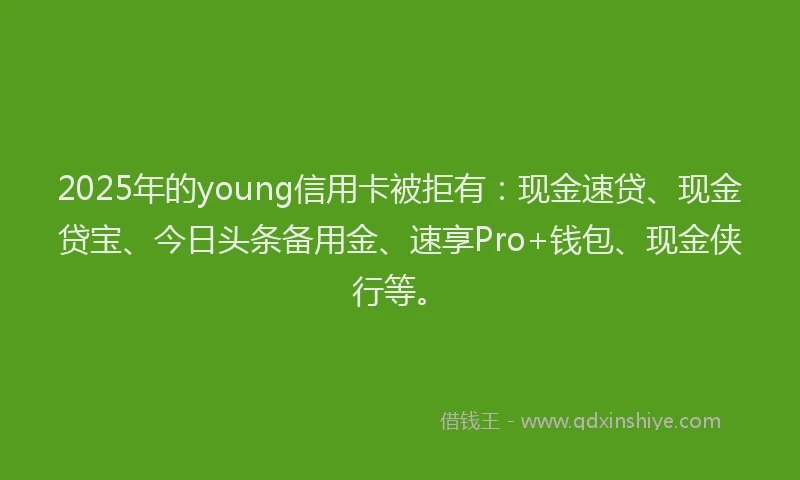 2025年的young信用卡被拒有：现金速贷、现金贷宝、今日头条备用金、速享Pro+钱包、现金侠行等。