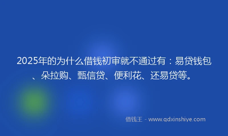 2025年的为什么借钱初审就不通过有：易贷钱包、朵拉购、甄信贷、便利花、还易贷等。
