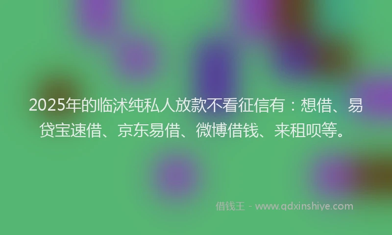 2025年的临沭纯私人放款不看征信有：想借、易贷宝速借、京东易借、微博借钱、来租呗等。