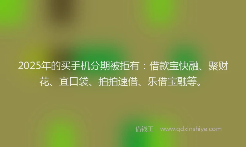 2025年的买手机分期被拒有：借款宝快融、聚财花、宜口袋、拍拍速借、乐借宝融等。