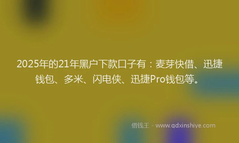 2025年的21年黑户下款口子有：麦芽快借、迅捷钱包、多米、闪电侠、迅捷Pro钱包等。