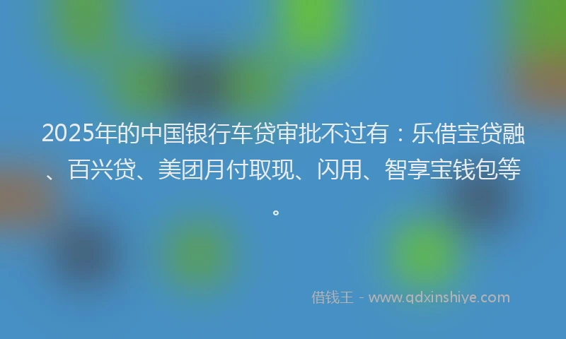 2025年的中国银行车贷审批不过有：乐借宝贷融、百兴贷、美团月付取现、闪用、智享宝钱包等。