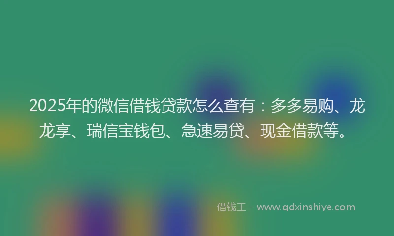 2025年的微信借钱贷款怎么查有：多多易购、龙龙享、瑞信宝钱包、急速易贷、现金借款等。