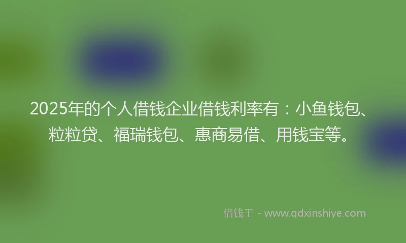 2025年的个人借钱企业借钱利率有：小鱼钱包、粒粒贷、福瑞钱包、惠商易借、用钱宝等。