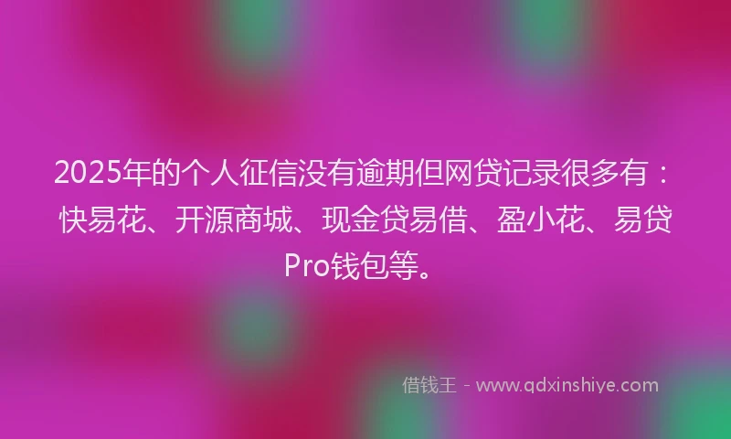 2025年的个人征信没有逾期但网贷记录很多有：快易花、开源商城、现金贷易借、盈小花、易贷Pro钱包等。