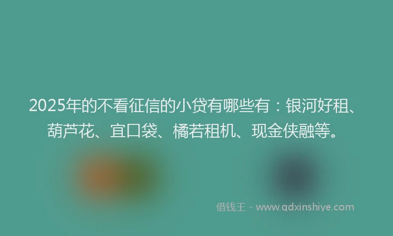 2025年的不看征信的小贷有哪些有：银河好租、葫芦花、宜口袋、橘若租机、现金侠融等。