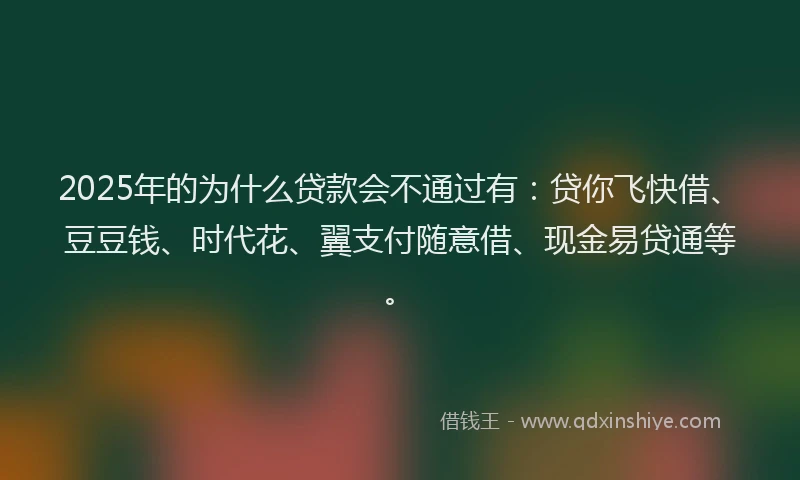 2025年的为什么贷款会不通过有：贷你飞快借、豆豆钱、时代花、翼支付随意借、现金易贷通等。