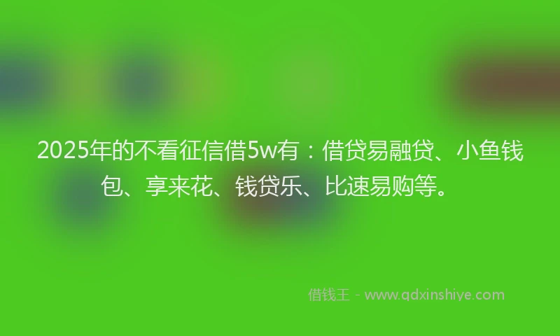 2025年的不看征信借5w有：借贷易融贷、小鱼钱包、享来花、钱贷乐、比速易购等。