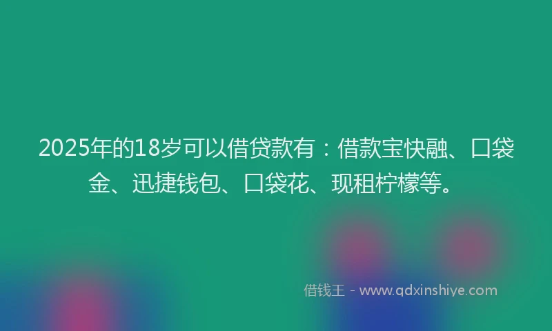 2025年的18岁可以借贷款有：借款宝快融、口袋金、迅捷钱包、口袋花、现租柠檬等。